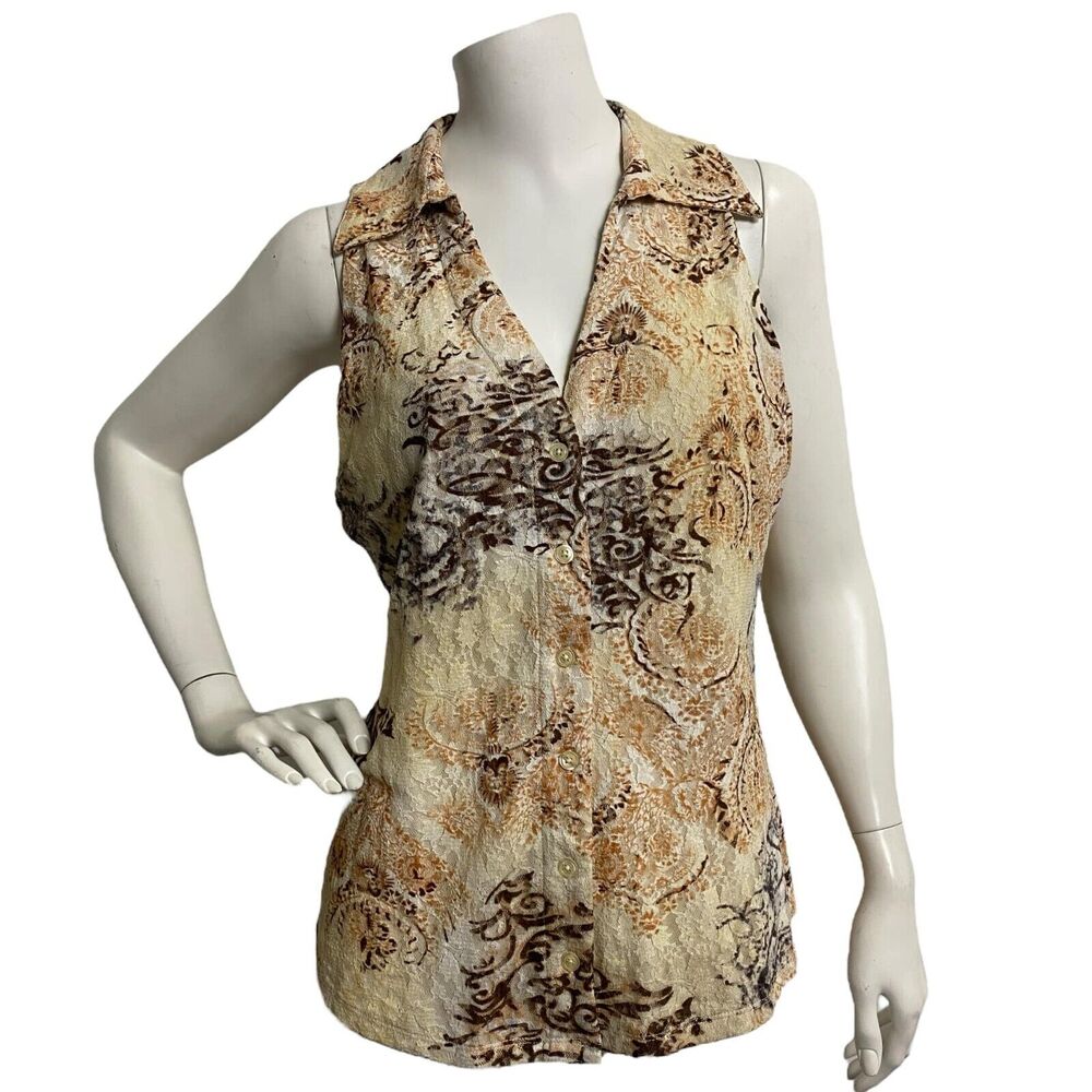 INC International Concepts XL Y2K Babydoll Women Sleeveless‎ Button Down Shirt